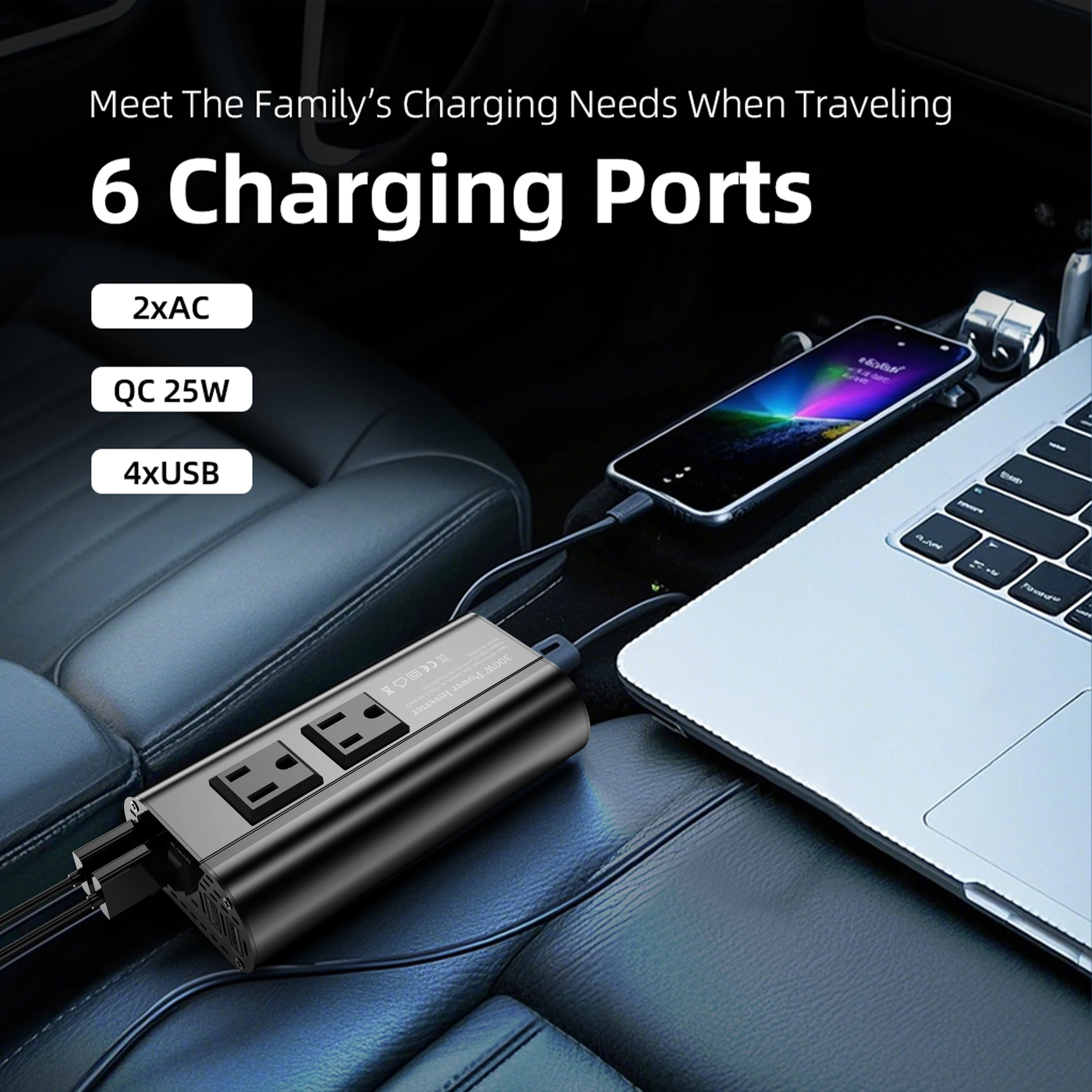 محول محمول عاكس موجة معدل 500 وات، تيار مستمر 12 فولت إلى تيار متردد 110 فولت 60 هرتز، واجهة USB متعددة جديدة #4