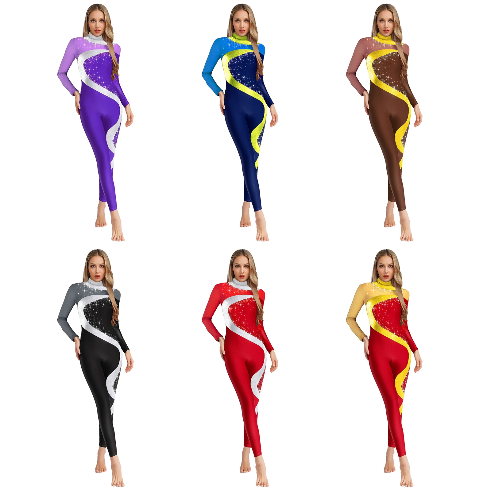 Justaucorps de danse de Ballet pour femmes, Costume de spectacle de patinage artistique, manches longues, combinaisons ajourées