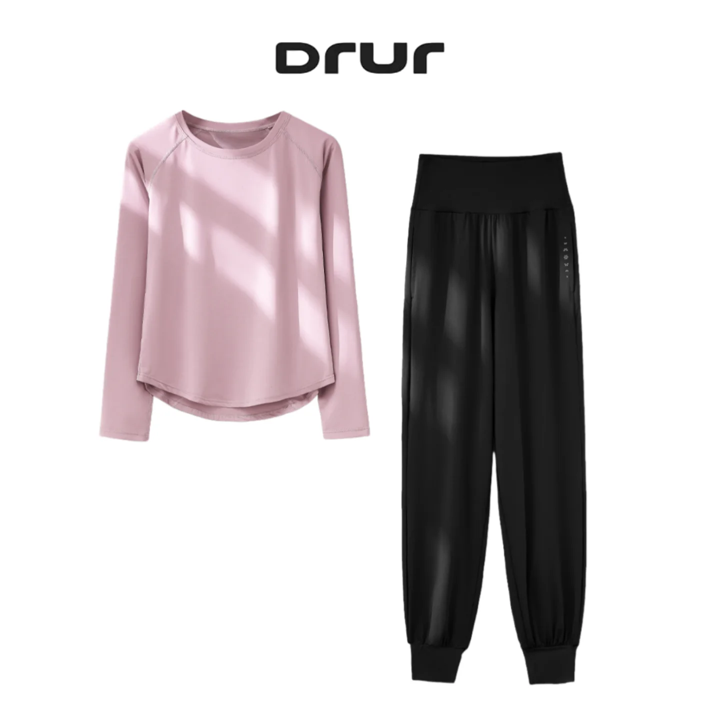 DRUR Women 2Pcs Gym Set Long Sleeve Sports Top High Waist Sweatpants Suit Active Wear Tracksuit Fitness Outfit Gym Training
