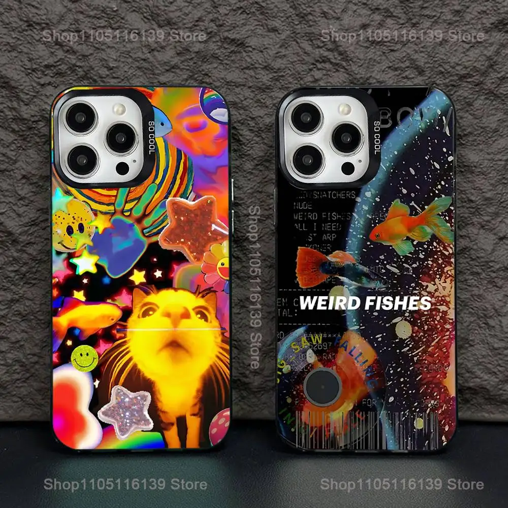 

Чехол для телефона R-Radiohead Rainbow Fish Cat для iPhone 16,15,14,13,12,11, Pro, XS, Max, Plus, Mini, SE, черный матовый противоударный чехол Candy