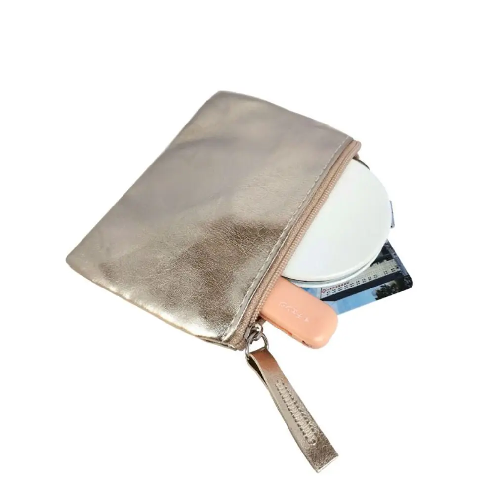 Simple Cosmetic Bag Bright PU Coin Purse Korean Style Wallet Zipper Coin Purse Coin Purse Solid Color Small Item Bag Outdoor