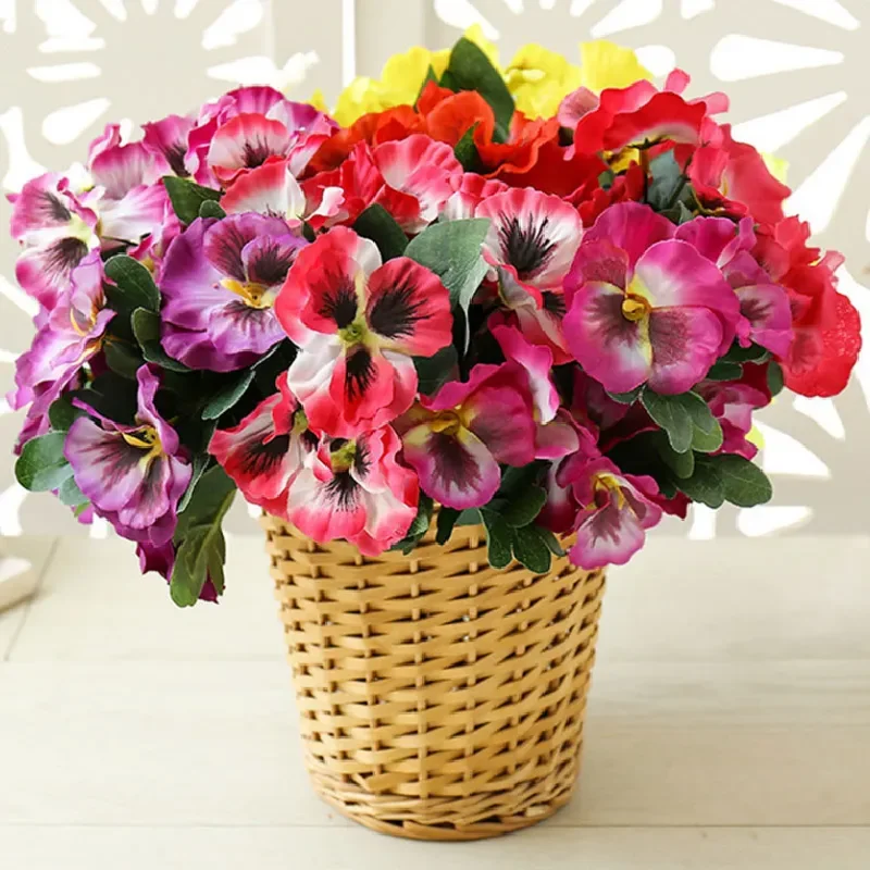 5 شوكة بانسي زهور وهمية - أزهار بانسي صناعية واقعية للمنزل، الزفاف، ديكور الحفلات، يعرض المزهرية