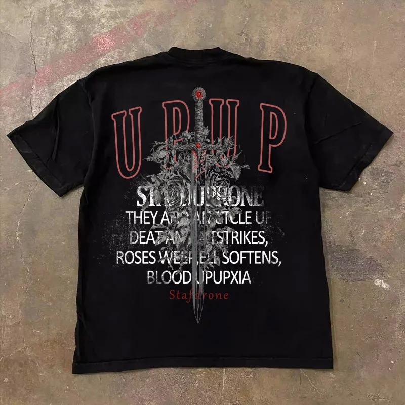 Loose Fit Cotton T-Shirt Unisex Short Sleeve Double Thread UPUPXIA Hero Print Sweat Absorbent round Neck Casual Summer Top