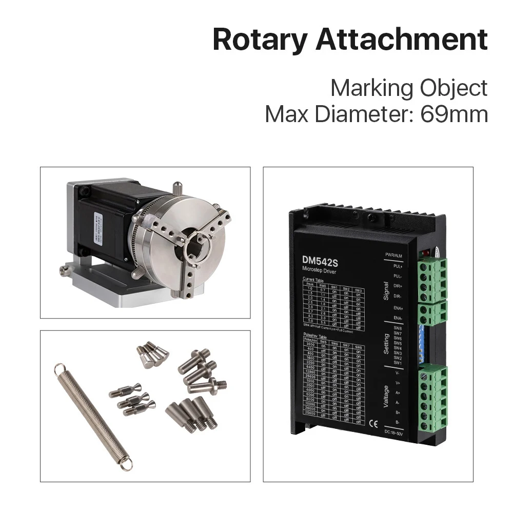 Rotating device diameter 69mm Rotating expansion shaft + driver for fiber infrared marking machine & Co2 engraving machine