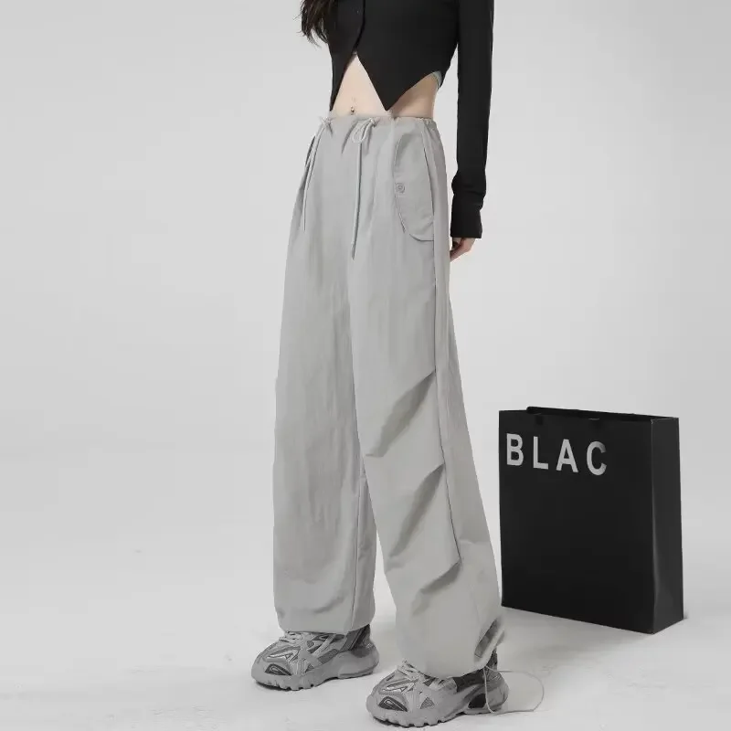 American Style Quick-dry Cargo Pants Women's Summer Thin High-waisted Loose-fit Straight-leg Casual Wide-leg Trousers