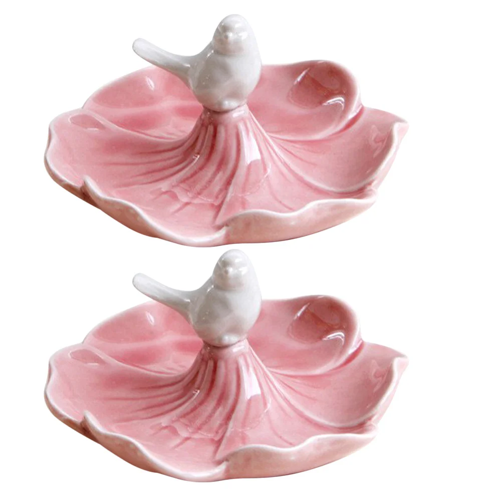 2Pcs Ceramic Jewelry Dish Elegant Bird Petal Shaped Trinket Storage Tray Jewelry Display Holder Decorative Organizer