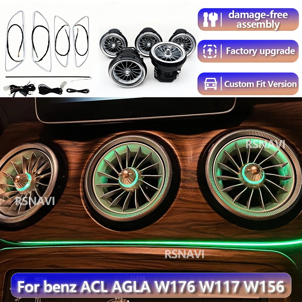 

Светодиодная RGB-подсветка для Mercedes-Benz A, CLA, GLA (W176, W117, W156) 2016-2023, 12/64 цвета, комплект подсветки воздуховодов в стиле турбины.