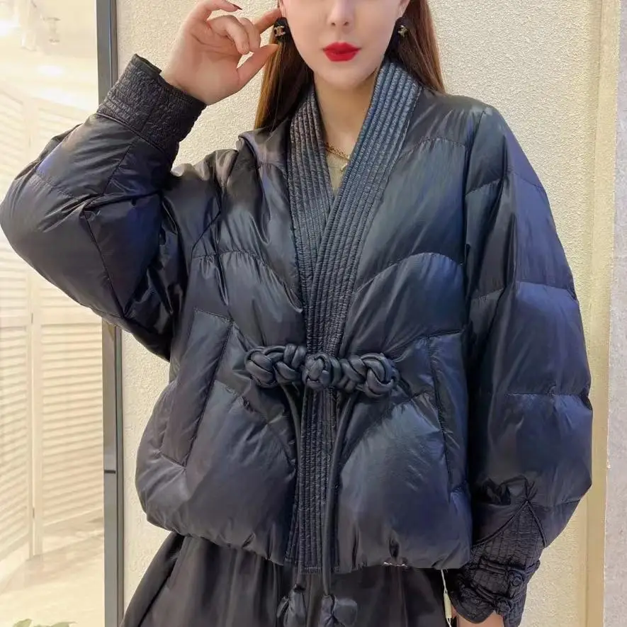 2024 Autumn/Winter New Women\'s Oversized Down Cotton Jacket V-neck Commuter Jacket