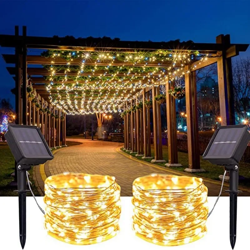 Luz solar de conto de fadas led solarstring luz ao ar livre à prova dwaterproof água natal fio cobre piscando luz pátio decoração do jardim