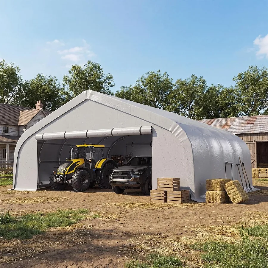 Reinforced Heavy Duty Carport, Galvanized Steel Frame with Through-Bolt Reinforcement Garage Shelter and Outdoor Storage, Water