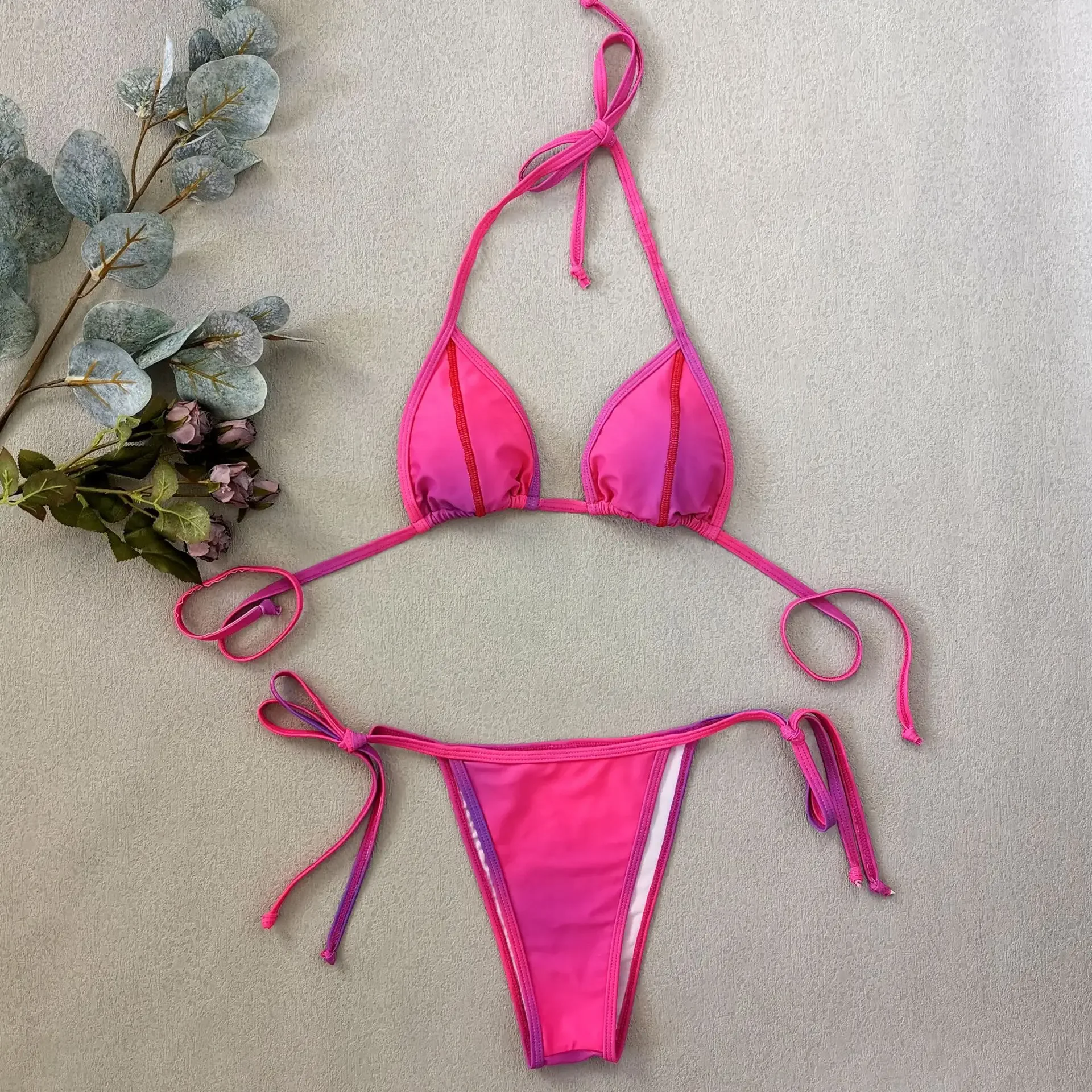 

Swimsuit 2024 Sexy Bandage Bikini Halter Strappy Swimwear Women Brazilian Tie Dye Bikini Set Bathers Bathing Suit Beachwear