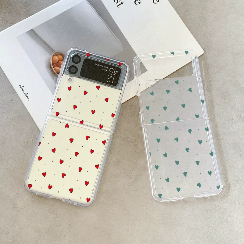 Simple Colorful Love Heart Phone Case For Samsung Galaxy Z Flip6 Z Flip 5 Shockproof Cover for Samsung ZFlip 4 3 7 Shell Fundas