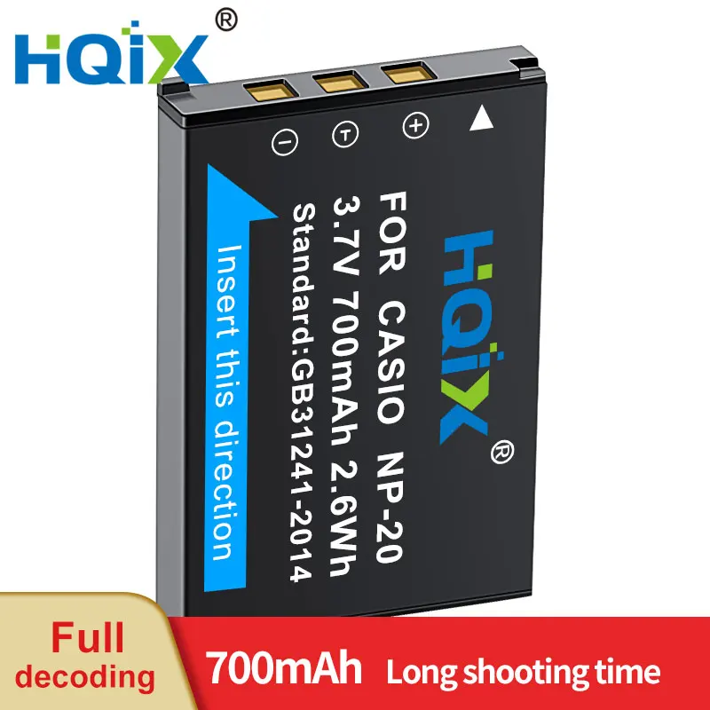 

HQIX for CASIO EX-S20 S20U S100 S500 S500EO S500GY S600 S770 S770BU S770BE S600SR DM-5370 DC-X720 camera NP-20 Charger Battery