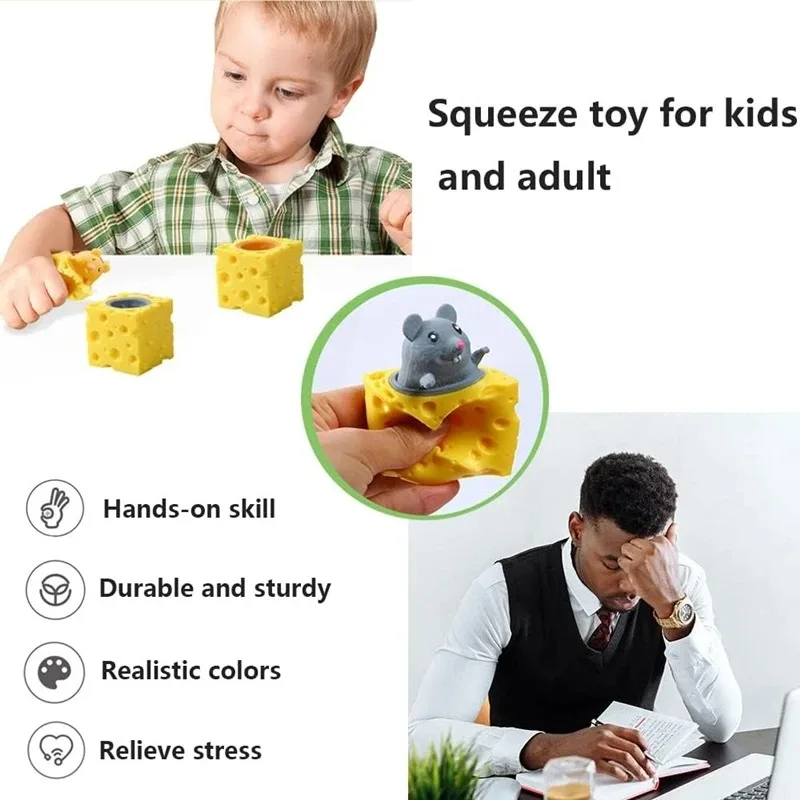 Pop Up Funny Mouse And Cheese Block Squeeze Anti Stress Toy Hide And Seek Figures Stress Relief Fidget Toys For Kids Adult