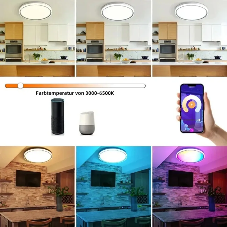 Imagem -05 - Tuya-luz de Teto Inteligente Led Wi-fi Bluetooth Regulável Rgb Alexa Google Controle de Voz Quarto Sala Decorativa