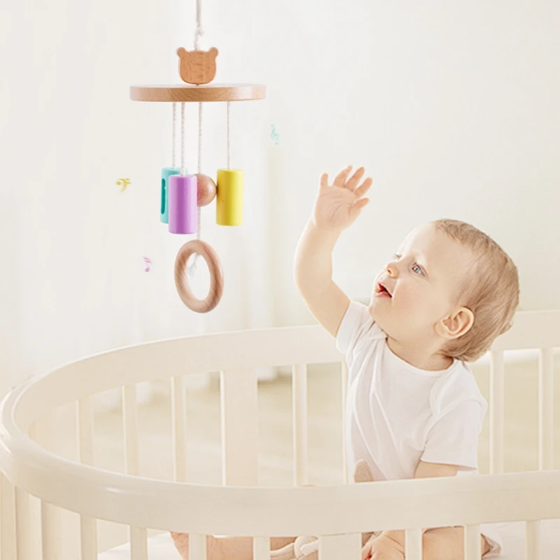 Baby Rattle Toy 0-12 Months Wooden Mobile On The Bed Beech Wind Chime Style Bed Bell For Baby Holder Bracket Infant Crib Boy Toy