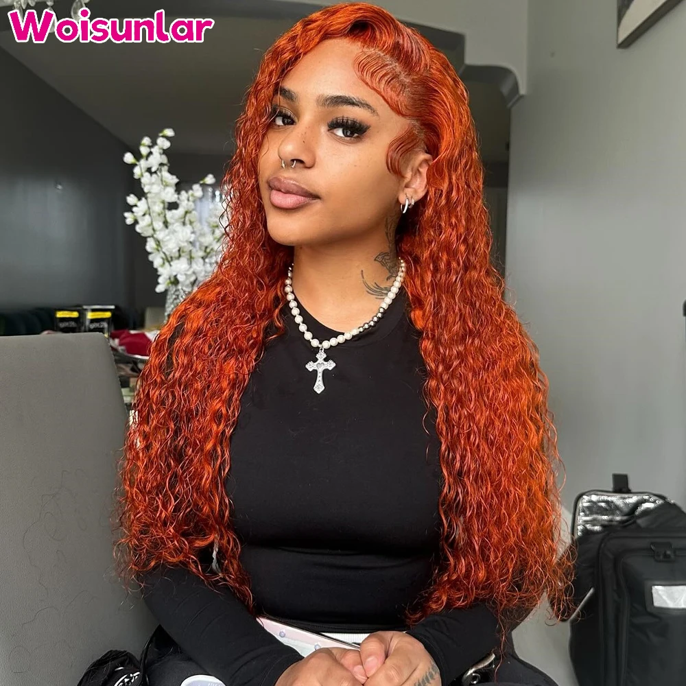 

36 inches Ginger lace Front Human Hair Wigs Pre plucked Jerry curly 200% For women 13x6 13x4 Transparent Lace Human hair 100%