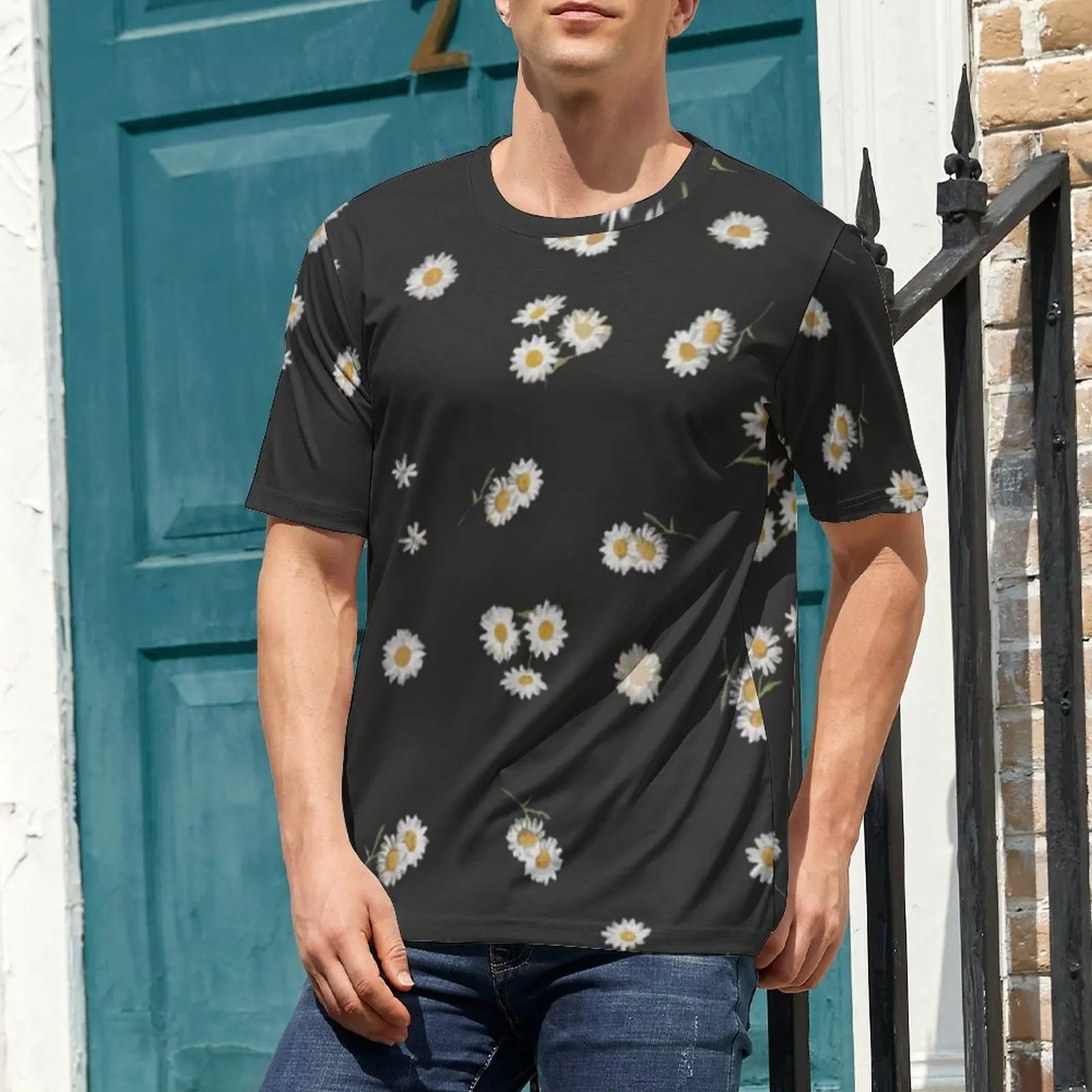Mens Nature Daisies T-Shirt White Floral Daisy Novelty T-Shirts Short-Sleeve Printed Tshirt Hot Premium Basic Plus Size Clothing