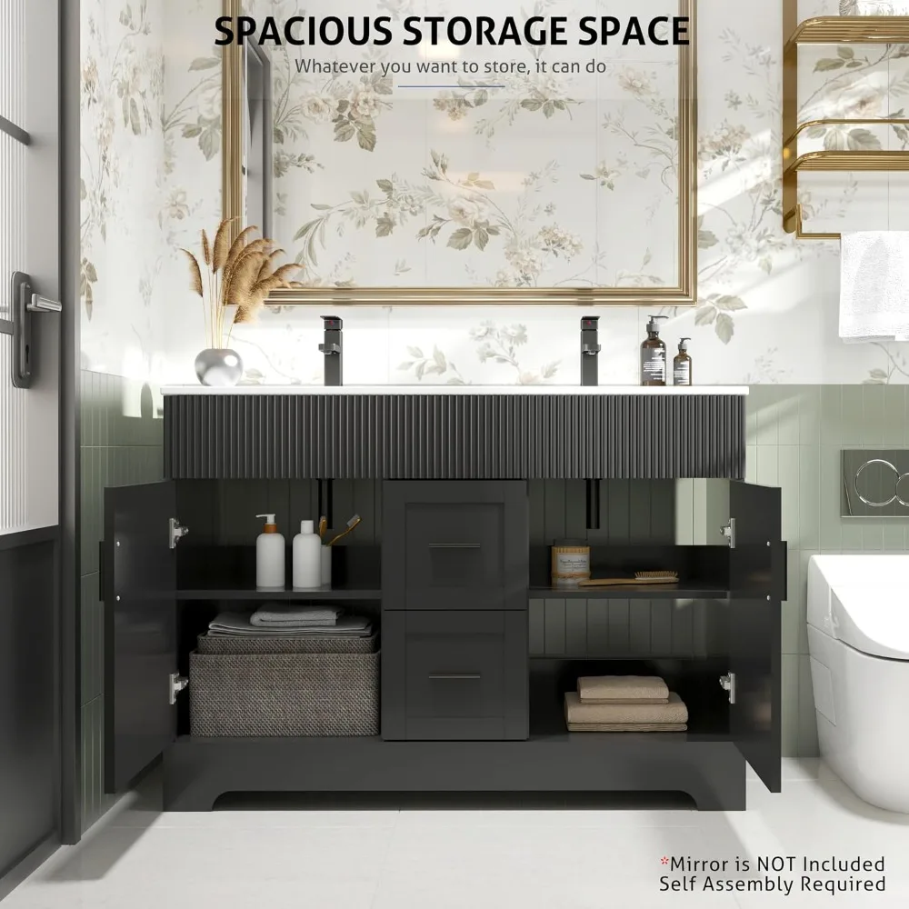 

Luxury-Style 48" Modern Bathroom Vanity Sink Combo – Drawered Cabinet with Painted Finish and Decorative Wave Lines