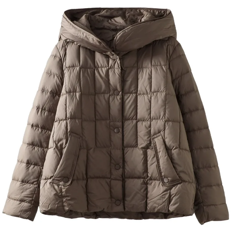 Women's White Duck Down Down Jacket Autumn Winter Warm Hooded Quilted Coat New Casual Lightweight Chic High-end Single-breasted