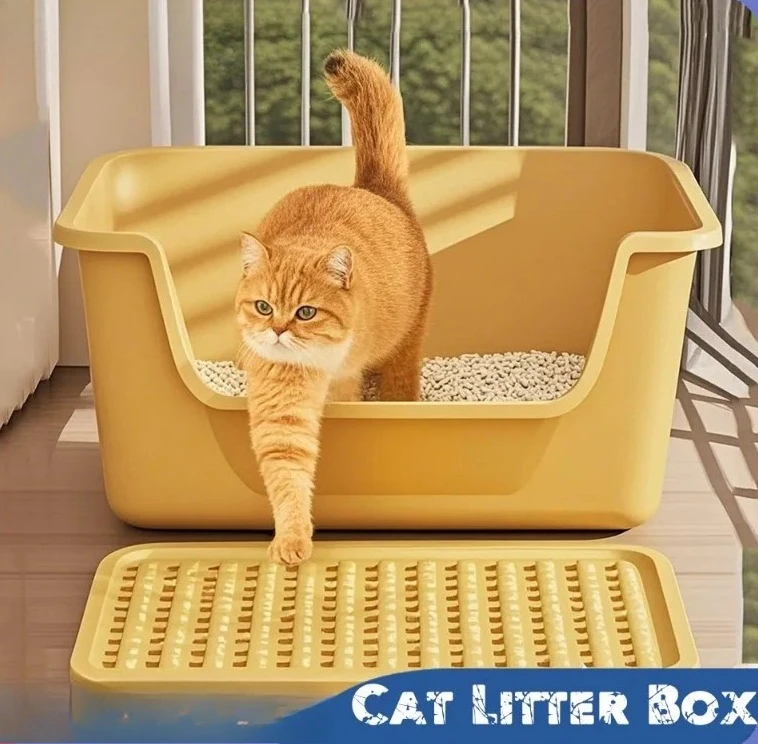 Large Capacity Cat Litter Box Semi-Closed Anti-Splash Design with Sand Leakage Board Easy Clean Pet Toilet for Multi-Cat Homes