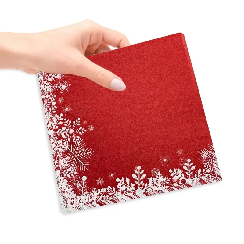 10/20pcs 33cm 2Ply Christmas Red Snowflake Paper Napkins Christmas Decoration Supplies Ice Festival Party Printed Napkins