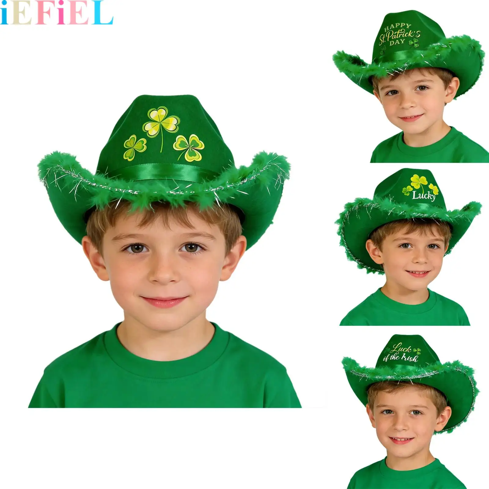 

1Pcs Irish Cowgirl Hat Vintage Plush Brim Clover Print Rolled Hat for St Patrick Day for Irish Holiday Wear Photo Props