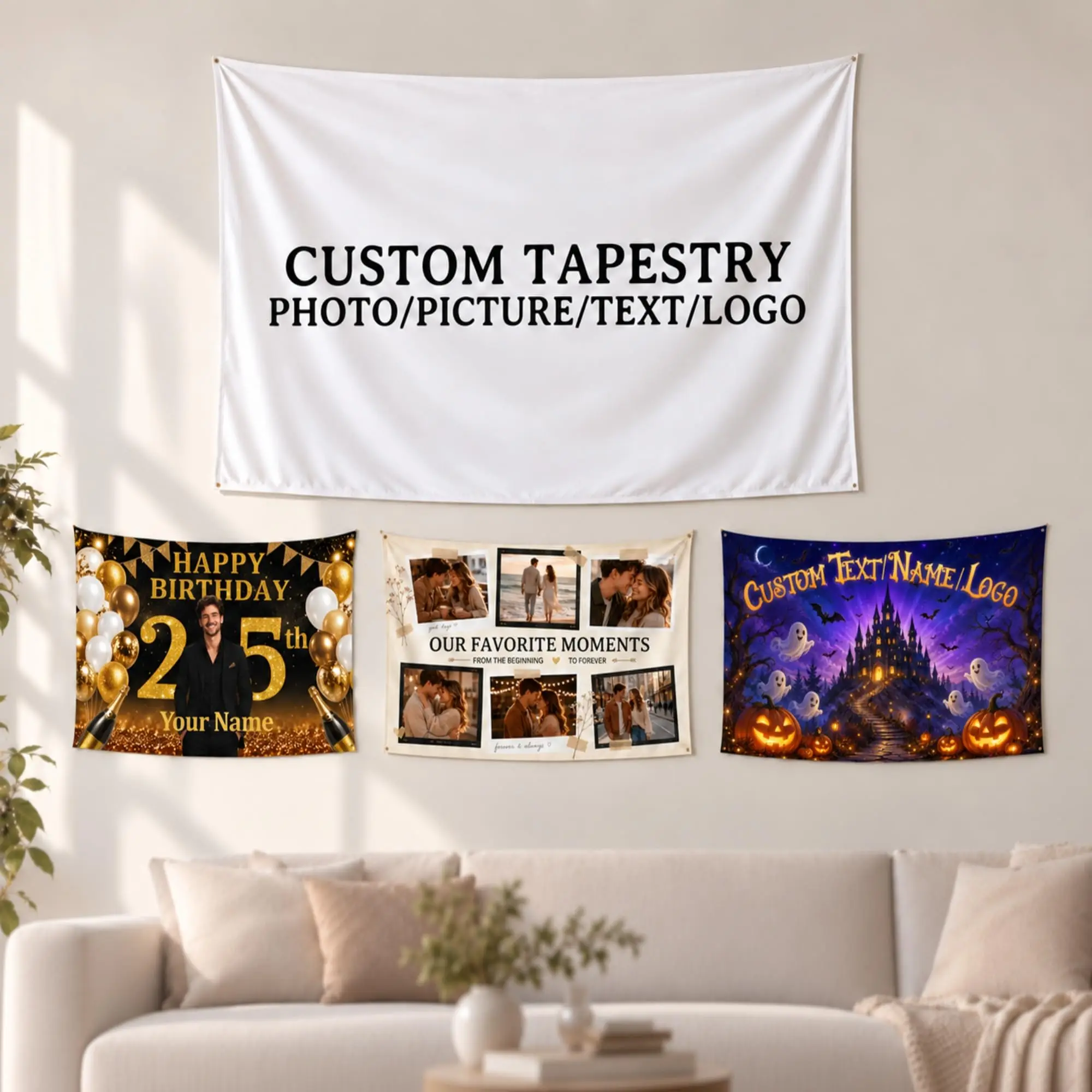 Custom Tapestry Personalized Photo Tapestry Wall Hanging for Bedroom, Living Room & Dorm Decor, Modern Home Wall Art
