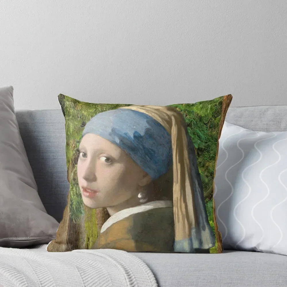 Girl with a Pearl Earring (ca. 1665) revisited painting in high resolution by Johannes Vermeer Throw Pillow