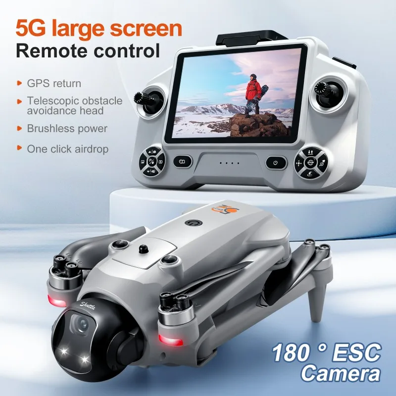 YL059 GPS Drone | 4.3In HD Remote with Voice Guidance | 3-Way Auto Return AI Orbit Tracking 5G Brushless Foldable Festival Gift