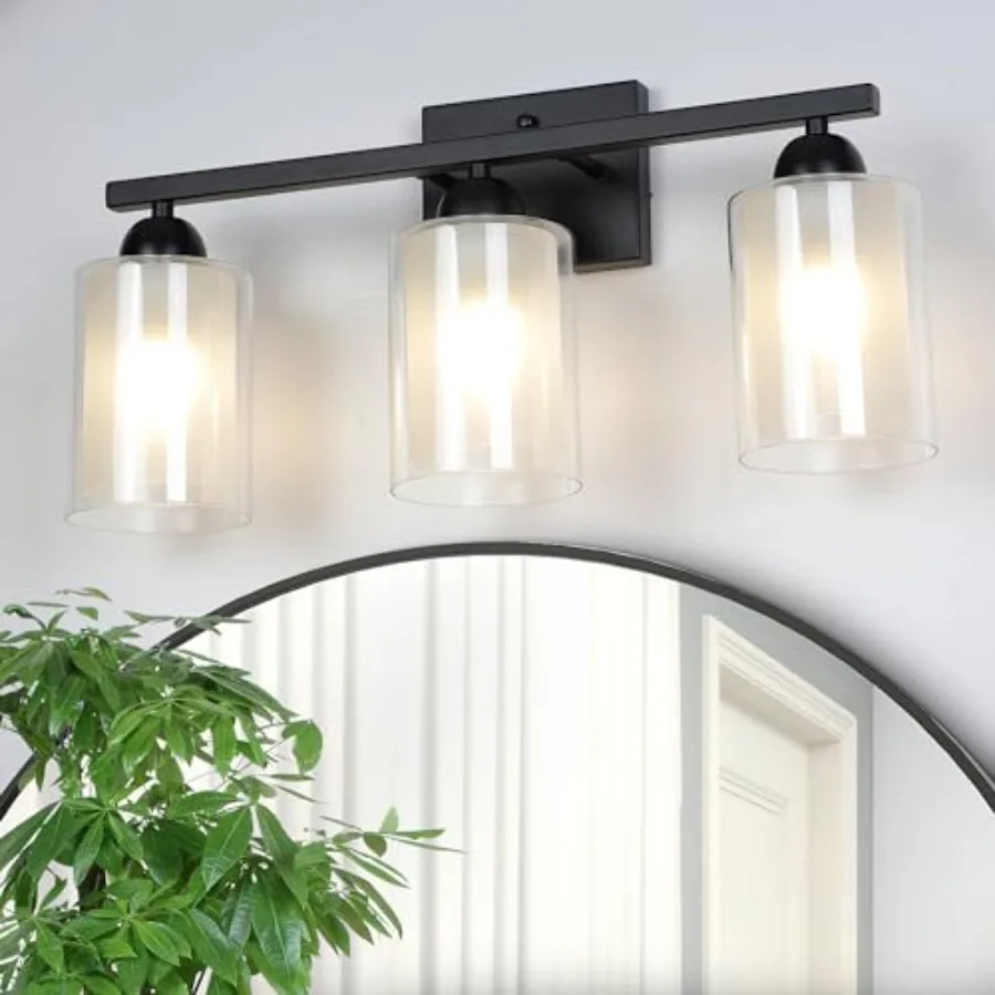 

Bathroom Vanity Light Over Mirror, 3 Light Bathroom Light Fixtures with Milk Glass and Clear Glass Shades, Modern Vanity Lighti
