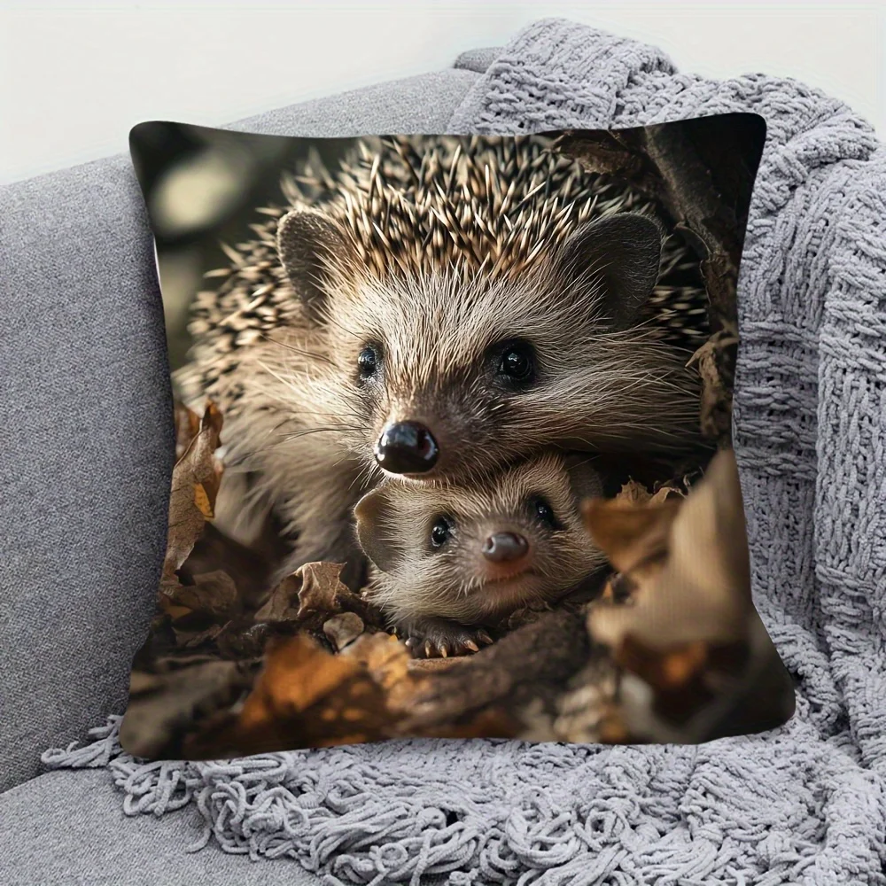 Cute Hedgehog Print Throw Pillow Cover Soft Decorative Cushion Case for Living Room And Bedroom