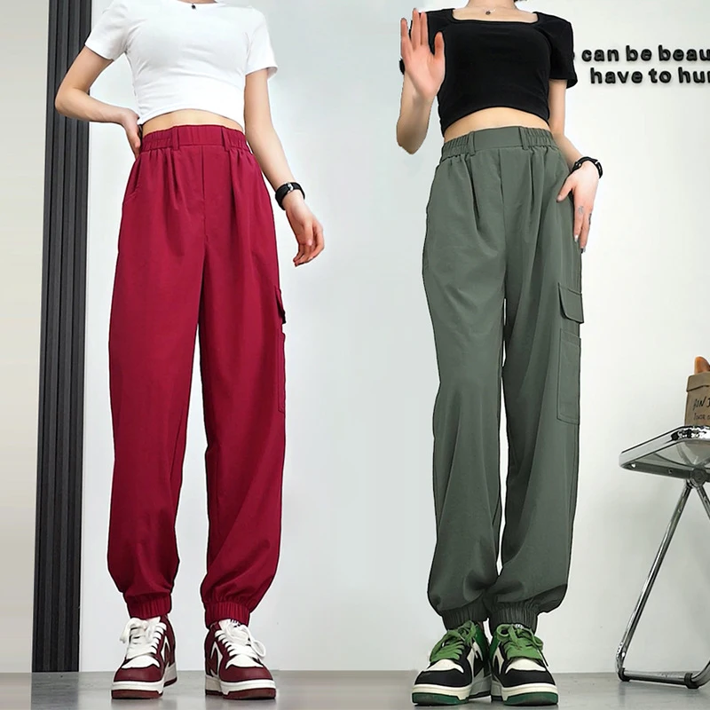 

Женские летние тонкие спортивные брюки-шаровары с высокой талией, свободного кроя, укороченные, быстросохнущие, для невысоких женщин