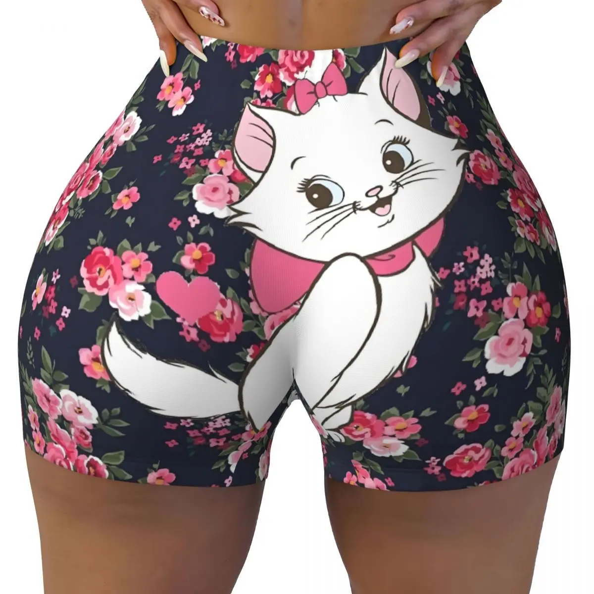 

Custom The Aristocats Biker Running Gym Shorts for Women Marie Cartoon Athletic Workout Yoga Shorts