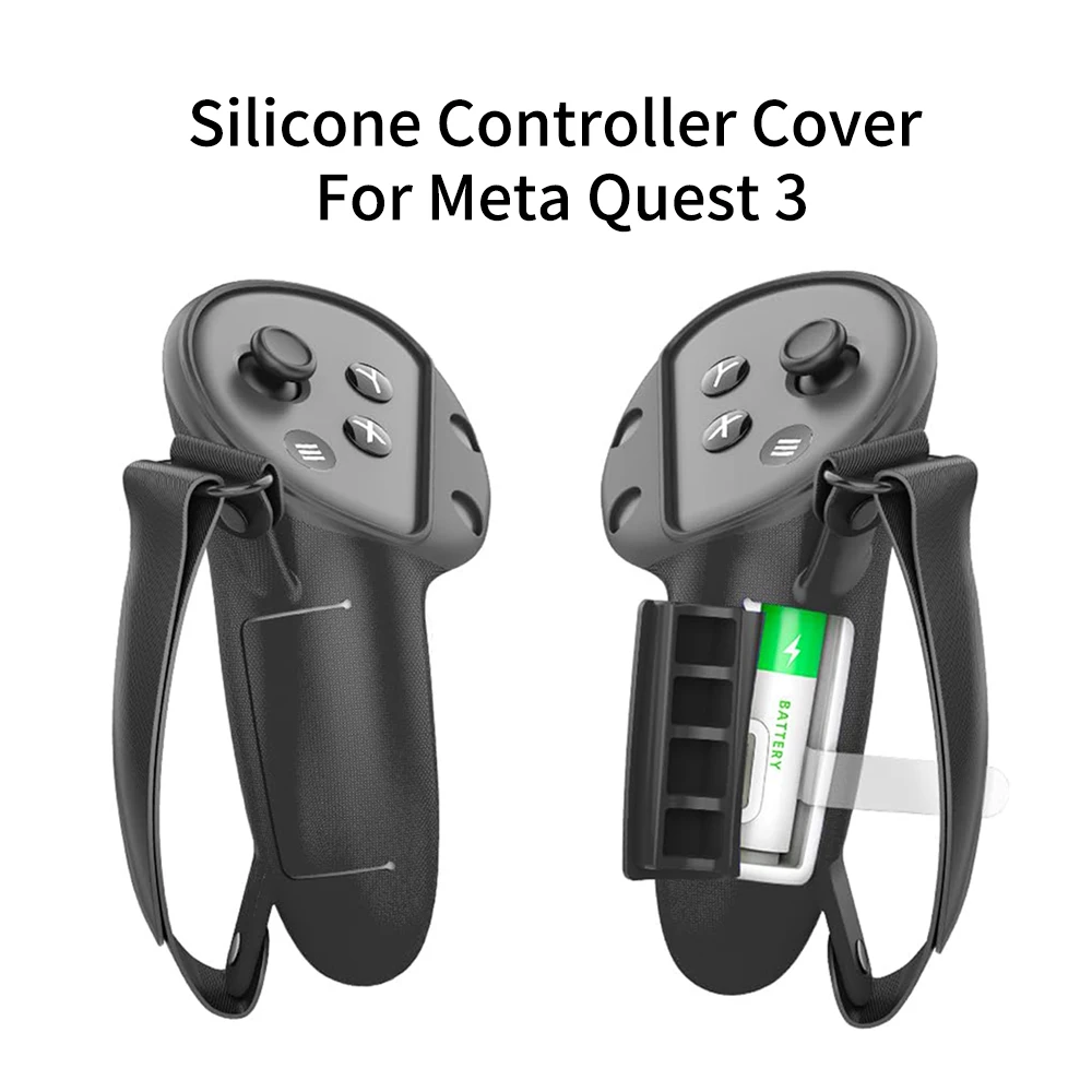 With Battery Replacement Opening Cover & Knuckle Strap Silicone Protective Controller Case Cover For Meta Quest 3 VR Accessories