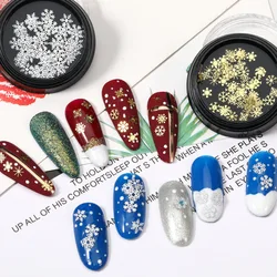 1 barattolo di dimensioni miste fiocco di neve Glitter per unghie paillettes natale bianco Glitter fiocchi per unghie 3D Hollow Metal Snowflake Manicure Decor P-T