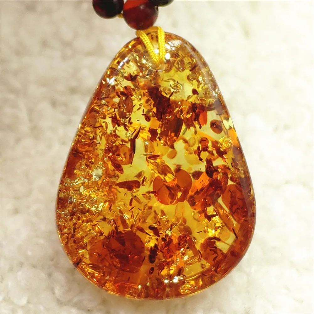 Natural Yellow Piebald Amber Water Drop Pendant Yellow Amber Women Men 33x25x13mm  Jewelry Reiki Stone Burma AAAAAAA