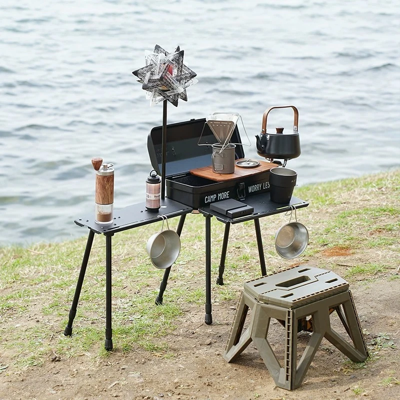 For Multi-Function Folding Camp Table with Extension Base, Compact BBQ & Outdoor Cooking Desk