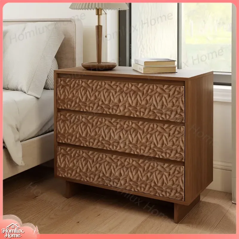 Modern 3-Drawer Wooden Bedside Table with USB Charging Port Power Socket Waterproof Hidden Handle Eco-Friendly Handmade