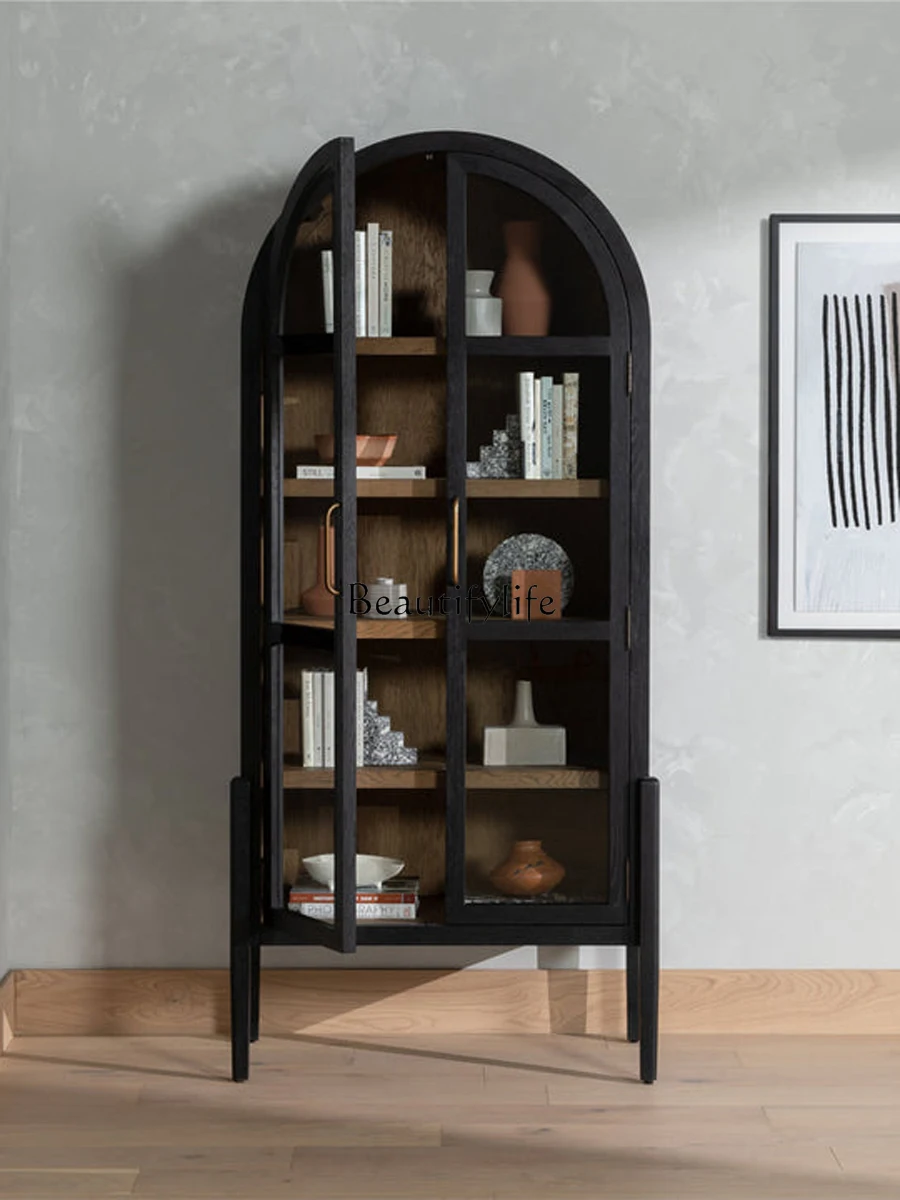 

American Arch French Retro Black Locker Nordic Ash Side Cabinet Removable Bookshelf