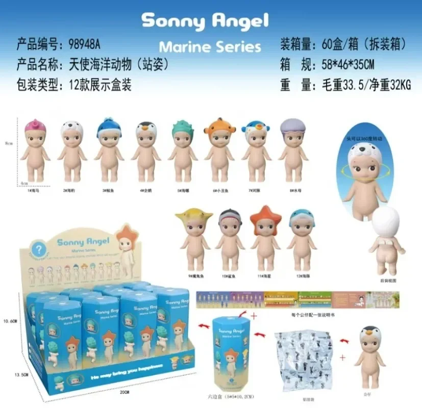 New Sonny Angel Party 6PCS Candy Series Car Decoration Desktop Computer Screen Cupid Hand Fashion Play Doll Birthday Gift Toys