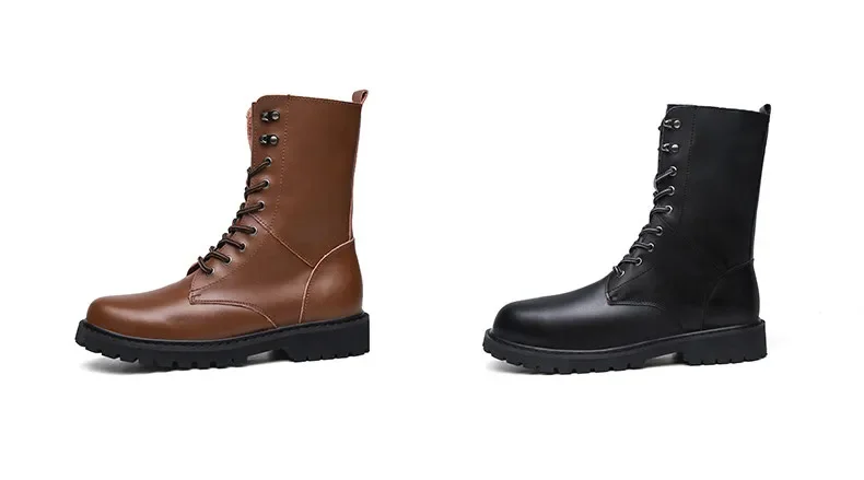 Botas de moto de talla grande para hombre, zapatos cálidos de cuero impermeables, calzado táctico de vaquero, zapatos casuales de invierno