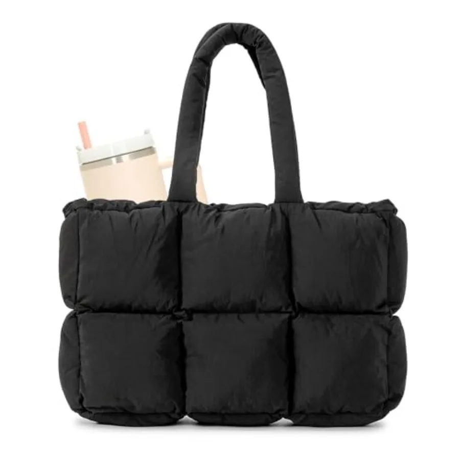 

Herald Puffer Tote Bag for Women, Large Quilted Puffy Handbag Lightweight Satchel Purse with Cup Holder and Compartment