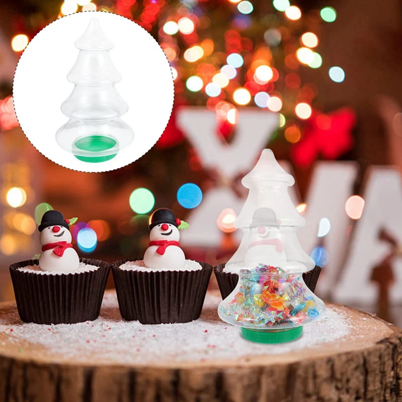 2Pcs Candy Jars Christmas Tree Shaped Plastic Cookie Jars With Lids Lovely Candy Storage Bottles 1.55L