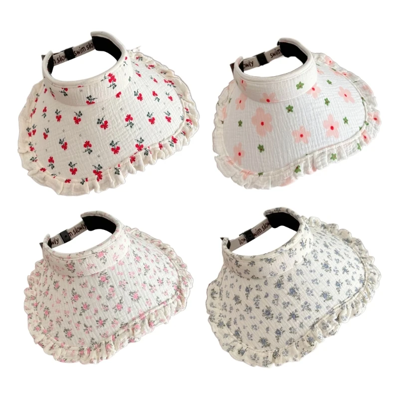 

Wide Brims Caps Kids Cotton Summer Hat Roll Up Beach Hat with Flower Print