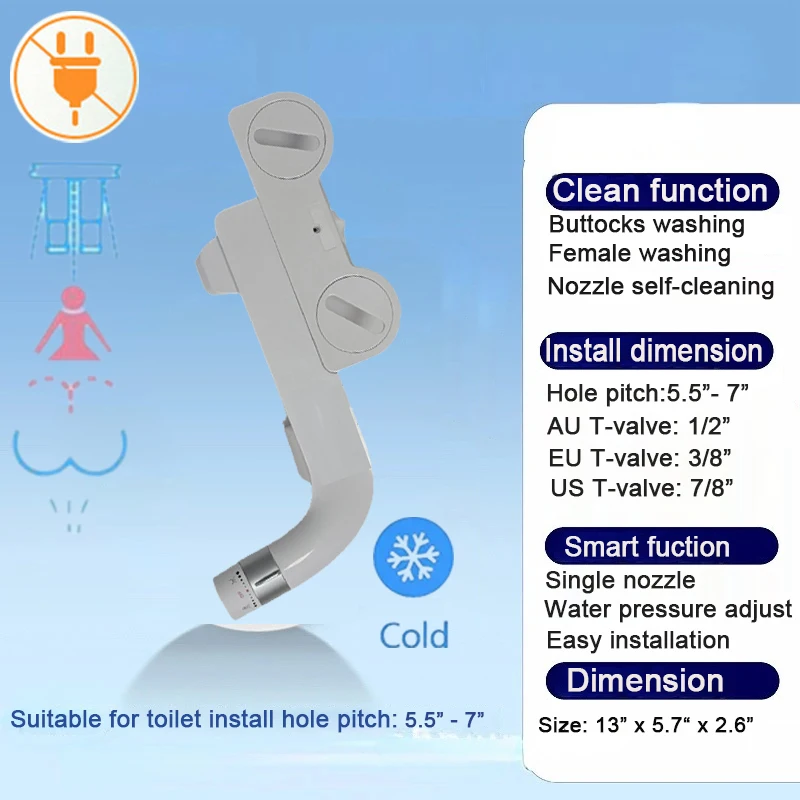 Non-Power Toilet Bidet Sprayer Attachment Classic Left-handed Body Cleaner Self-cleaning Nozzle Manual Bidet Seat Bath Hygiene