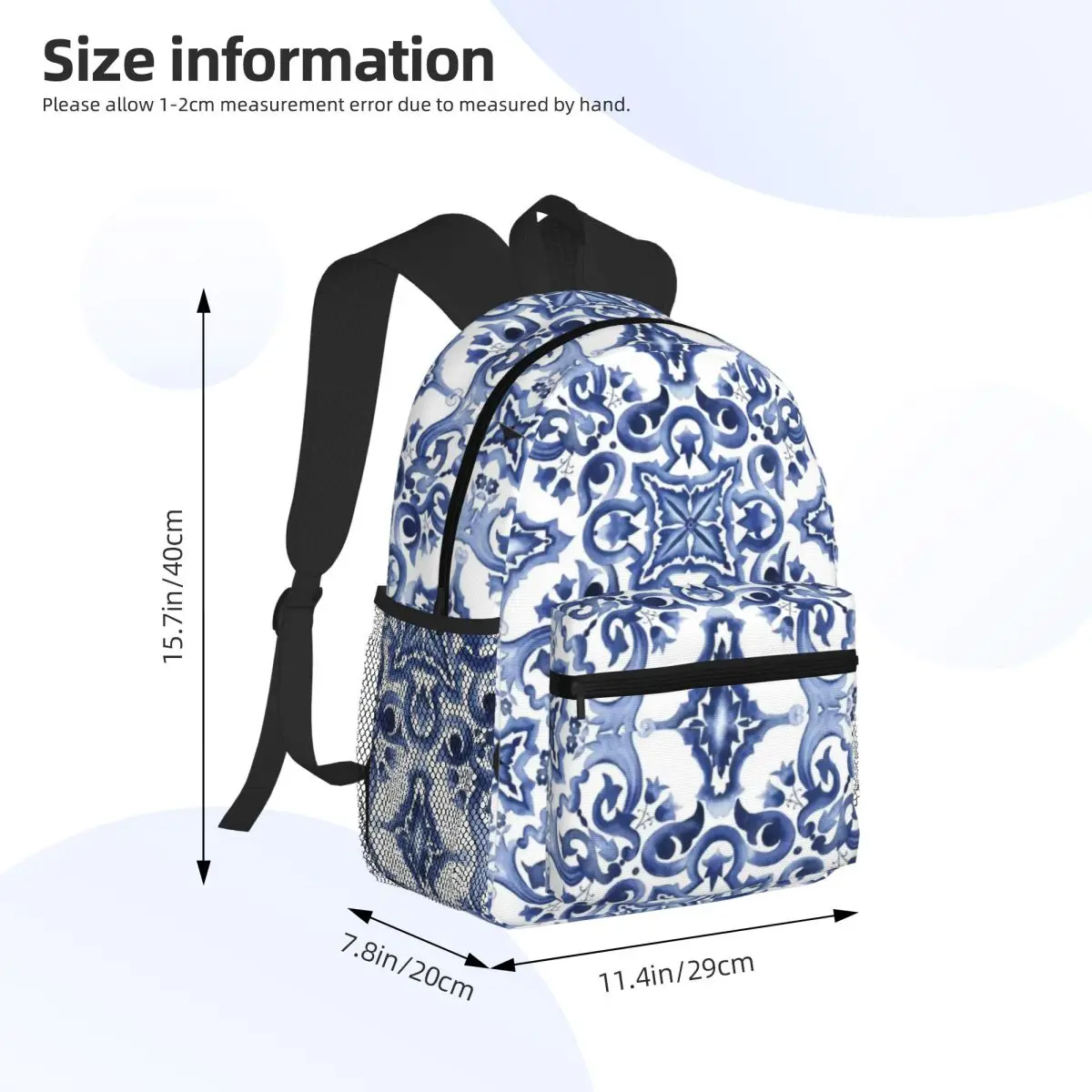 الأزرق المزخرف الأزهار البحر الأبيض المتوسط صقلية بلاط الطالب على ظهره حقيبة مدرسية المشي لمسافات طويلة السفر Daypack صبي الفتيات الكتب حقائب الكتف