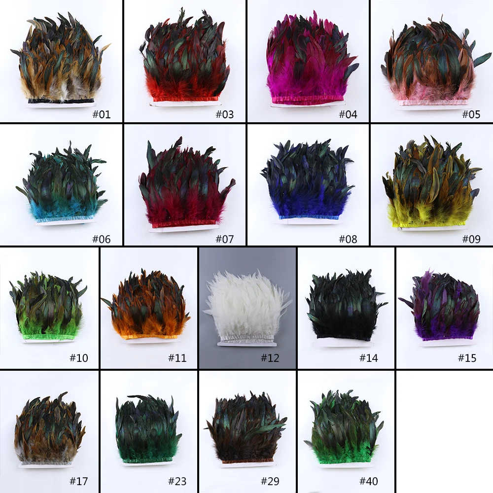 1 Meter Natural Rooster Feathers Trim Black Clothing Sewing Ribbon 15-20cm Feather Fringe for Carnival Decoration Plumes Crafts