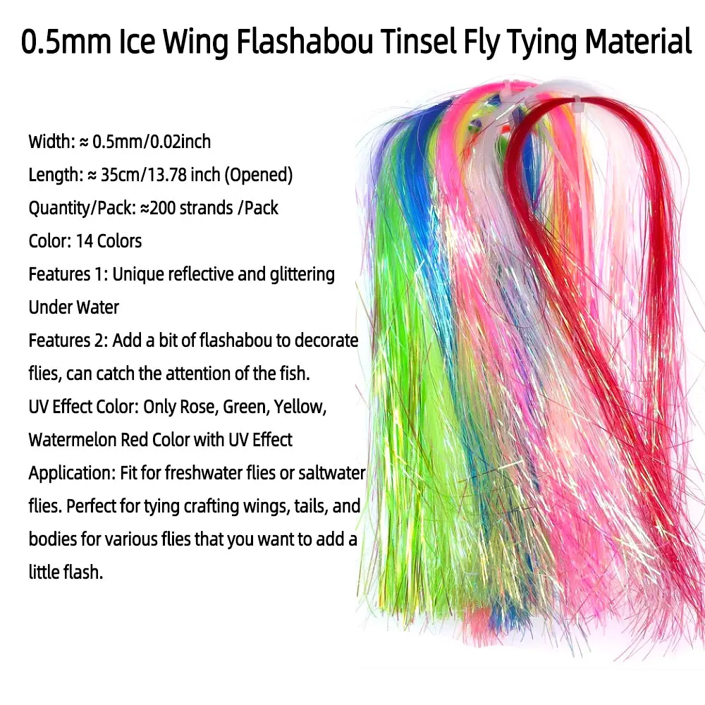 4/14Packs 0.5mm Ice Wing Flashabou Tinsel Crystal Flash Fly Tying Material For Nymphs Streamers Jig Head Lures Sea Fishing Lure