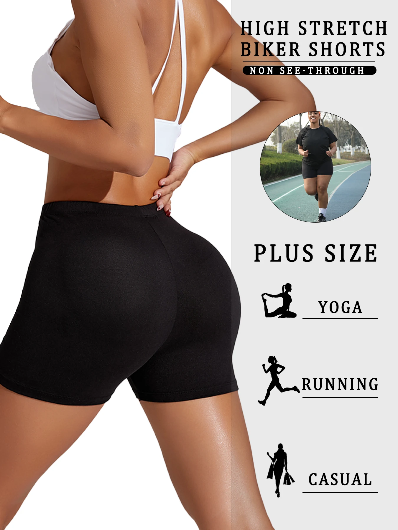 

Plus Size Biker Shorts For Women Super Soft Tummy Control No See Through Workout Running Yoga Athletic Shorts 2"Inseam RUNNING